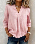 Camicetta casual in cotone tinta unita con scollo a V