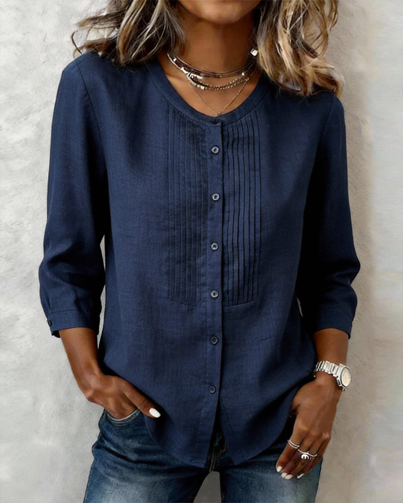 Camicia a Maniche Tre Quarti in Cotone Abbottonata