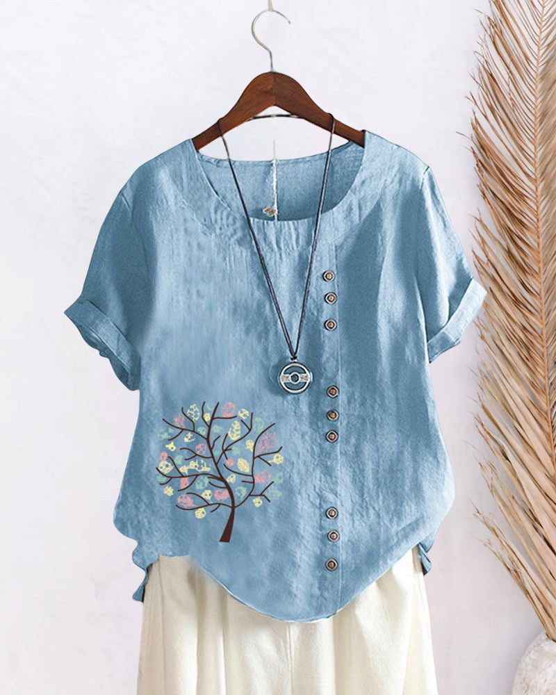 T-shirt girocollo stampato con foglie