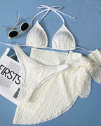 Costume da bagno sexy a tre pezzi in tinta unita