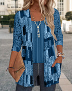 Camicia a maniche lunghe stampata stile due pezzi finto