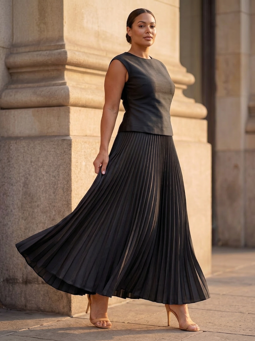Rhodes | Coordinato Top Strutturato con Gonna Plissettata