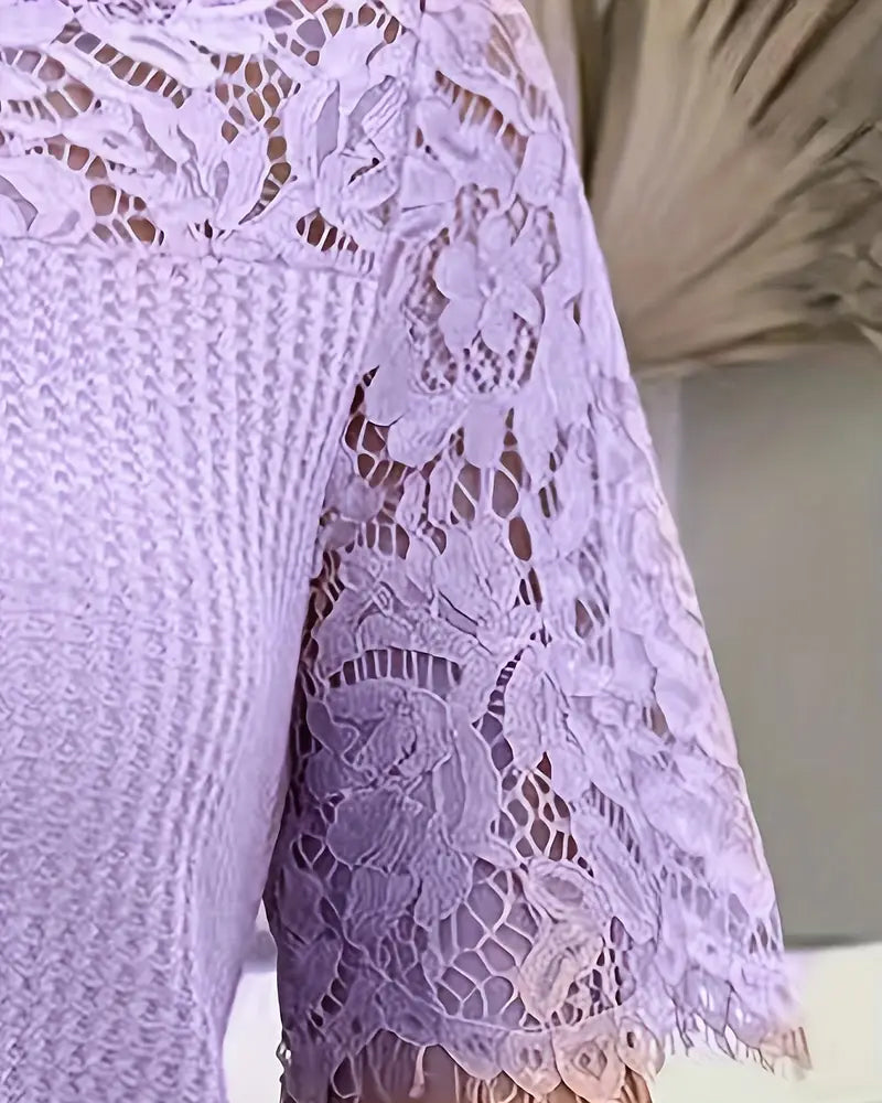 T-shirt in pizzo con pannello lavorato a maglia