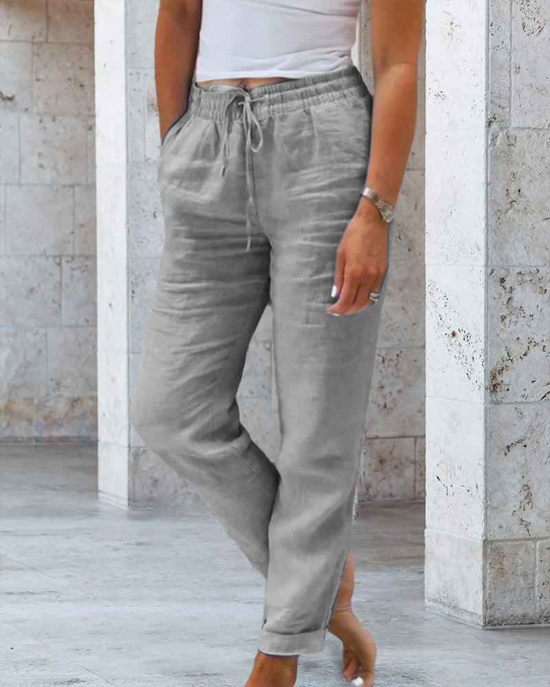Pantaloni casual a tinta unita a gamba dritta