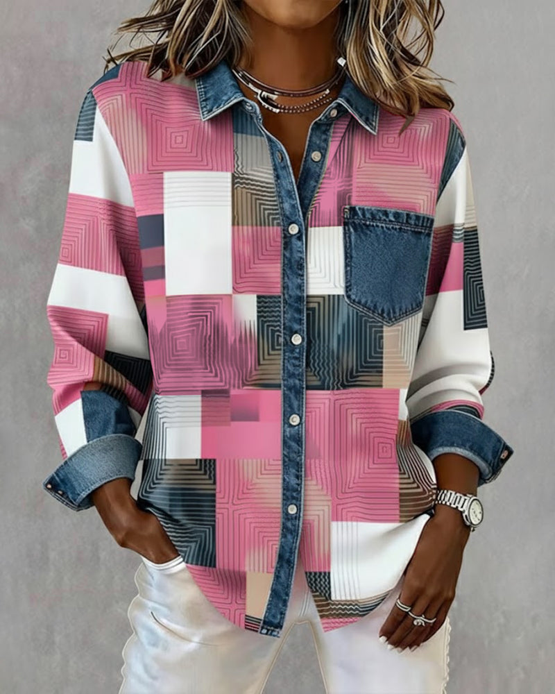 Camicia Color Block con risvolto alla moda