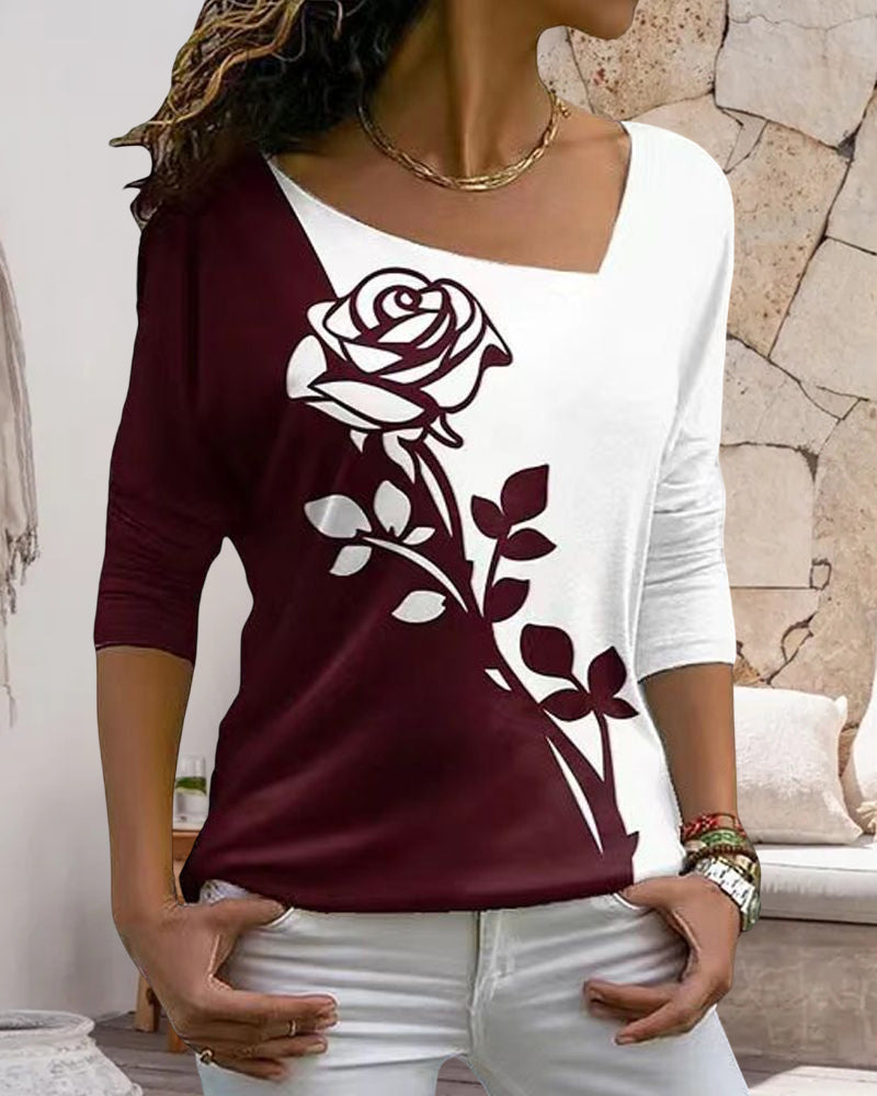 Camicetta a maniche lunghe stampata a rose