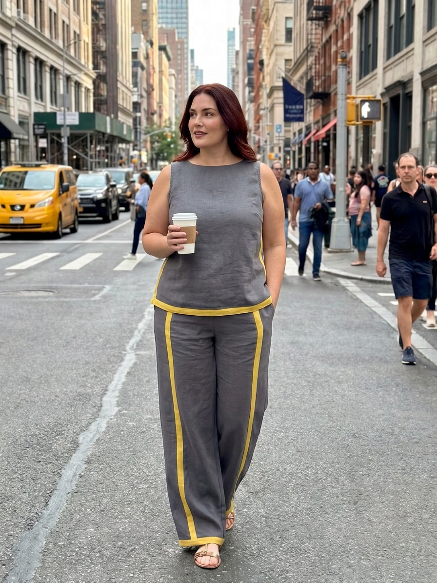 Inara | Completo Top Senza Maniche e Pantaloni Ampi a Contrasto