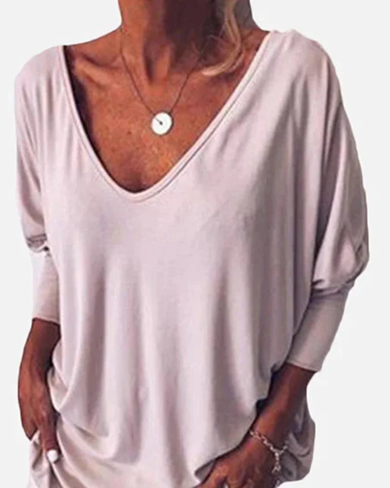 Top scollo a V abbottonato sul retro maniche a 3/4