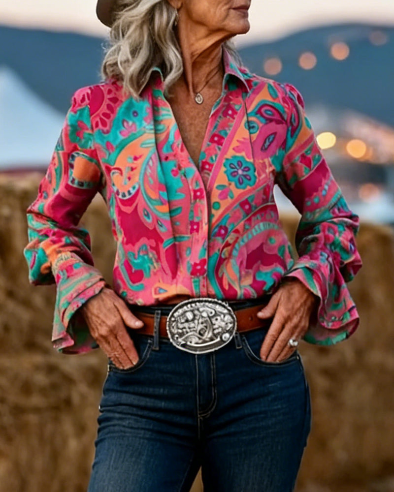 Camicia Elegante Stampa Risvolto Vestibilità Slim
