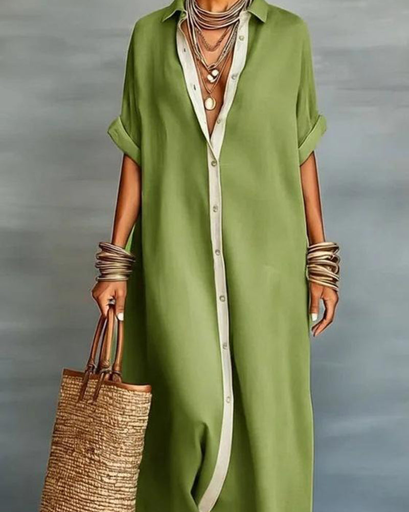 Abito chemisier elegante con collo a revers drappeggiato