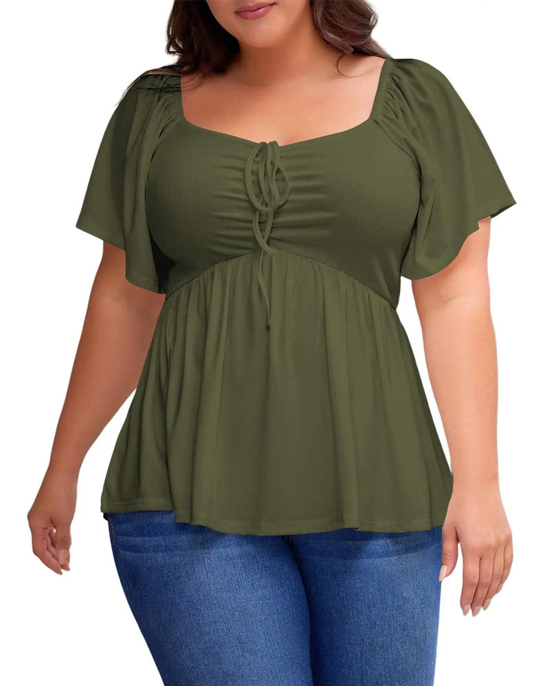 T-shirt manica a sbuffo con scollo quadrato taglia grande
