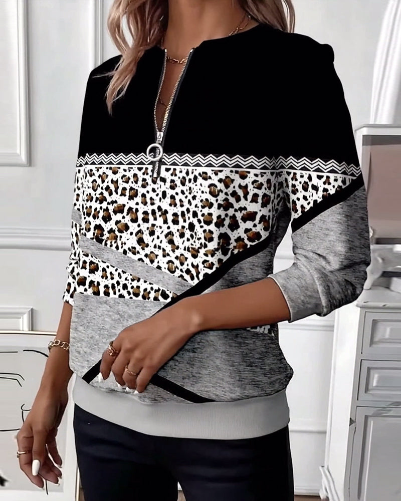 Felpa con collo con zip stampata