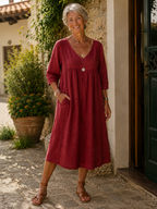 Aurélie | Abito Ampio in Lino e Cotone con Pizzo