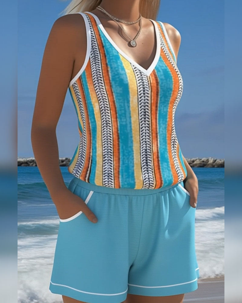 Tankini Costume Da Bagno Con Scollo A V Stampato
