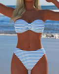 Costume da bagno a vita alta a righe triangolo due pezzi