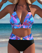 Bikini sexy con reggiseno stampato allacciato al collo