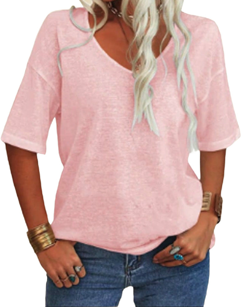 Top Donna Maniche Corte Scollo a V