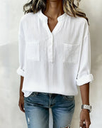 Camicia verticale a nido d'ape con colletto Henley e doppia tasca