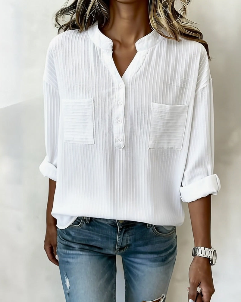 Camicia verticale a nido d'ape con colletto Henley e doppia tasca