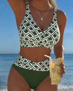 Costume da bagno a due pezzi stile reggiseno con motivo a rombi