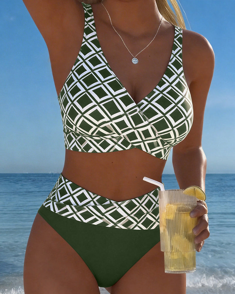 Costume da bagno a due pezzi stile reggiseno con motivo a rombi
