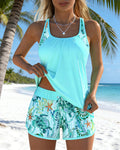 Tankini Elegante Stampa Oceano Spacco