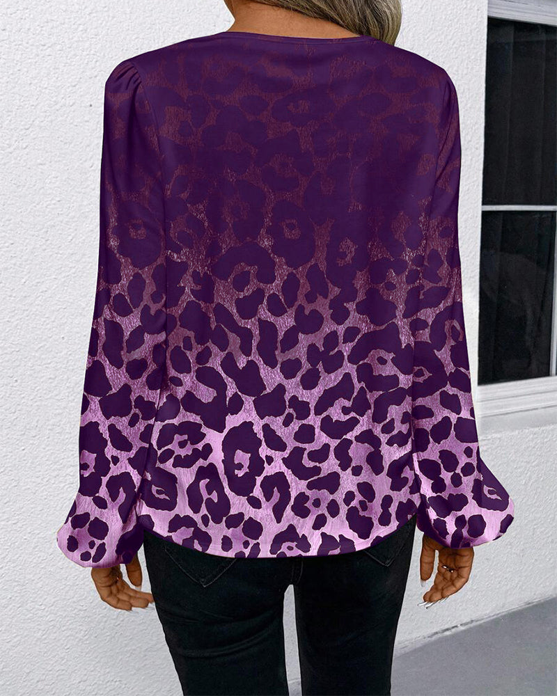 Camicia maniche a sbuffo sfumata stampa leopardata