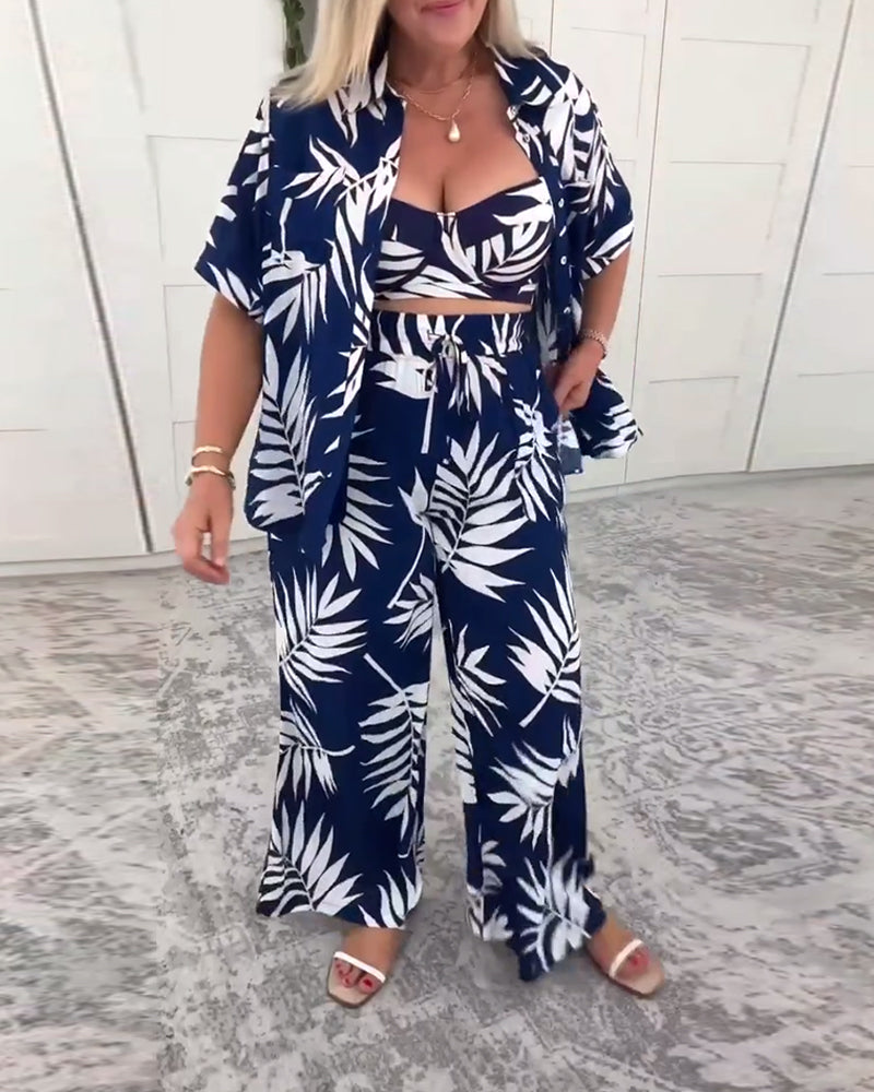 Costume da bagno a tre pezzi con stampa hawaiana