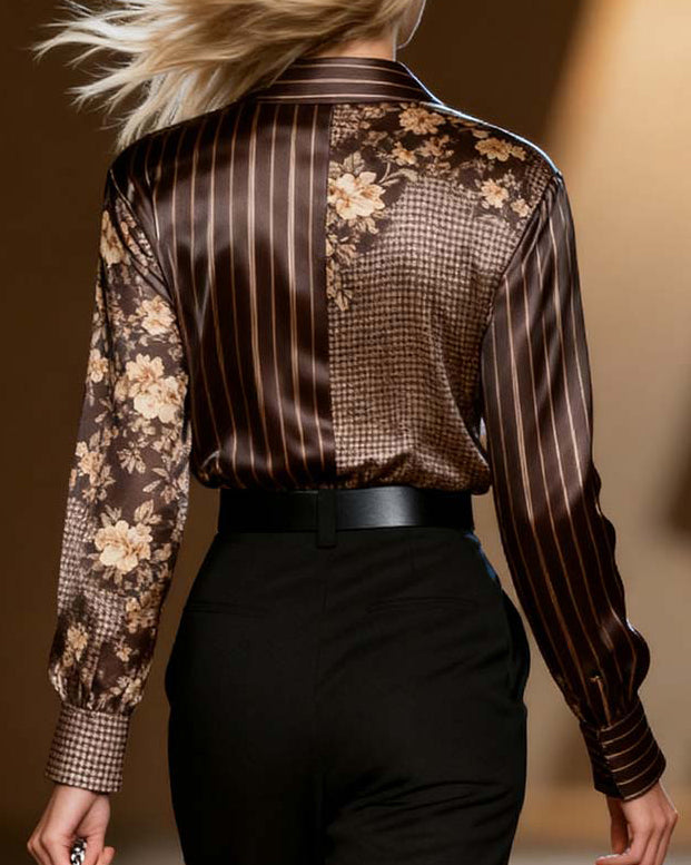 Camicia casual a quadri e righe, maniche lunghe