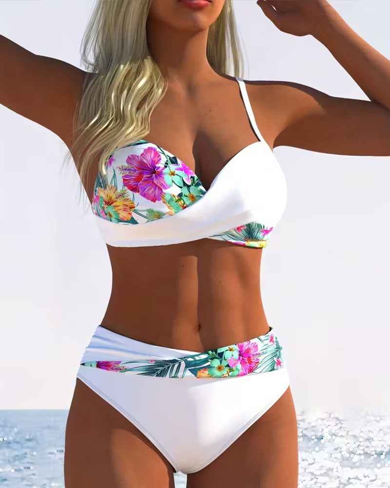 Bikini Bralette Stile con Stampa a Contrasto