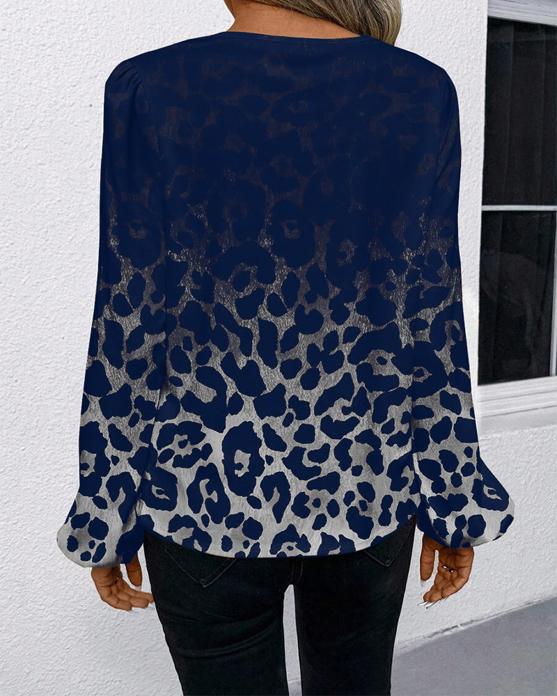 Camicia maniche a sbuffo sfumata stampa leopardata