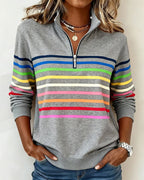 Felpa con mezza zip e strisce arcobaleno alla moda