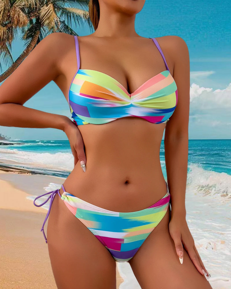 Bikini due pezzi stampato con cordino