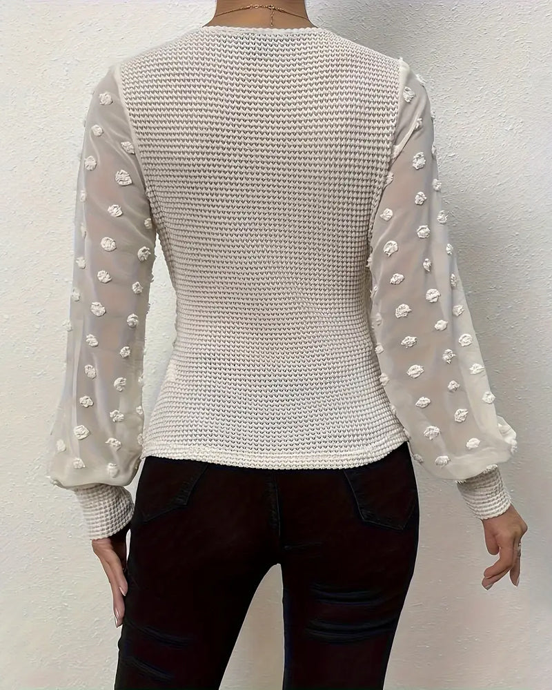 Maglia Scollo a V con Pieghe e Maniche Lunghe