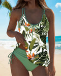 Tankini due pezzi con stampa a foglie