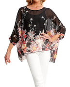 Camicia a tre quarti ampia con stampa asimmetrica