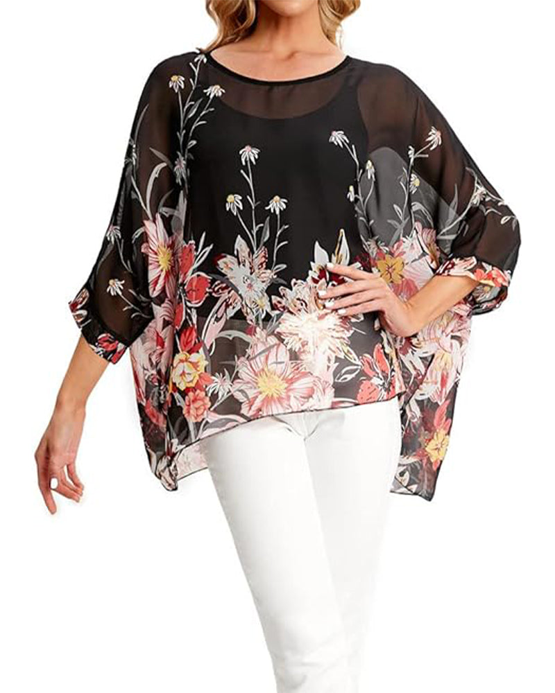 Camicia a tre quarti ampia con stampa asimmetrica