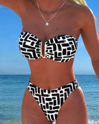 Bikini a fascia stampato geometrico senza spalline