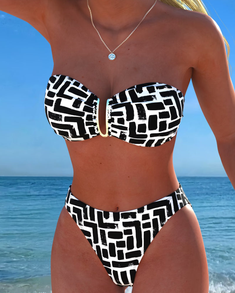 Bikini a fascia stampato geometrico senza spalline