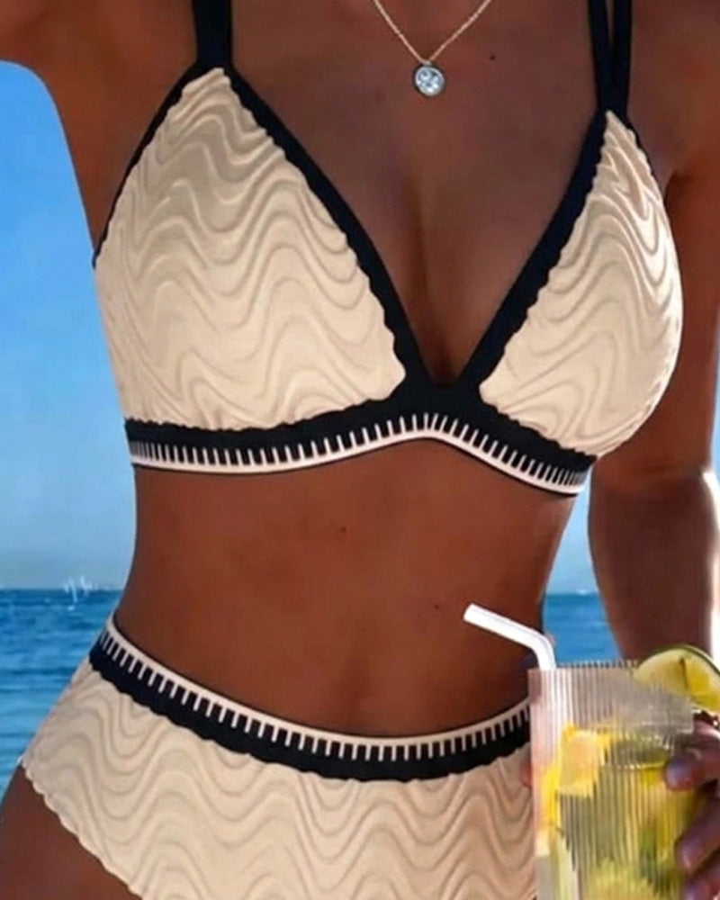Bikini A Blocchi Di Colore Doppia Bretella Testurizzato