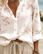 Camicia Rosa Stampa Colletto Aperto