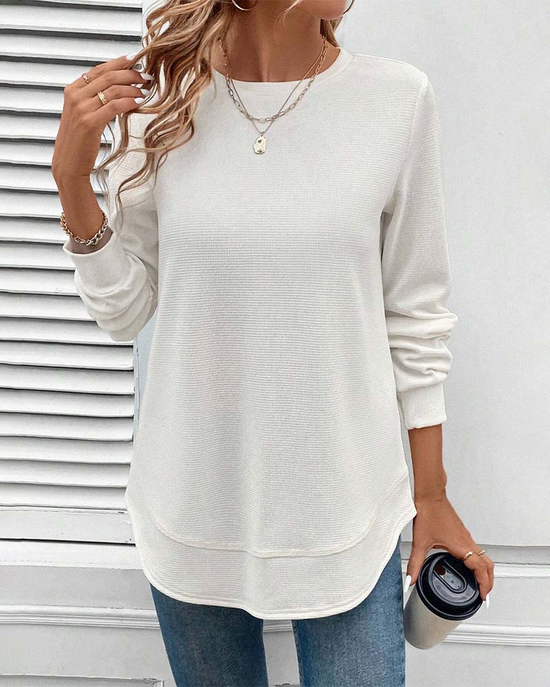 T-shirt girocollo a maniche lunghe tinta unita