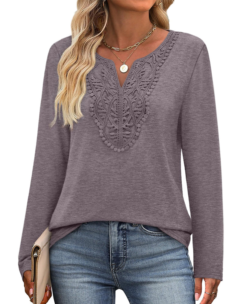 Elegante Top Scollo a V a Maniche Lunghe da Donna