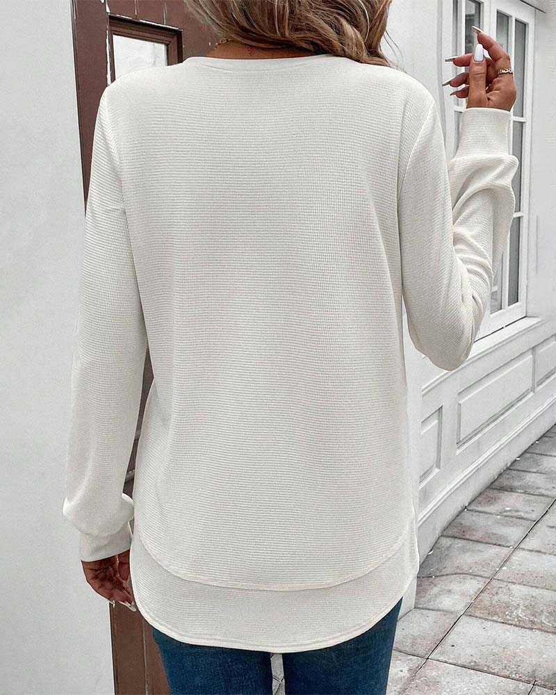 T-shirt girocollo a maniche lunghe tinta unita