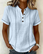 T-shirt casual con scollo a V e bottoni