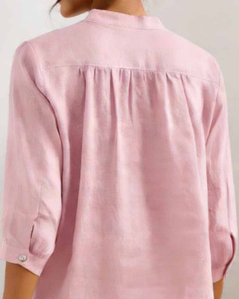 Camicetta casual in cotone tinta unita con scollo a V