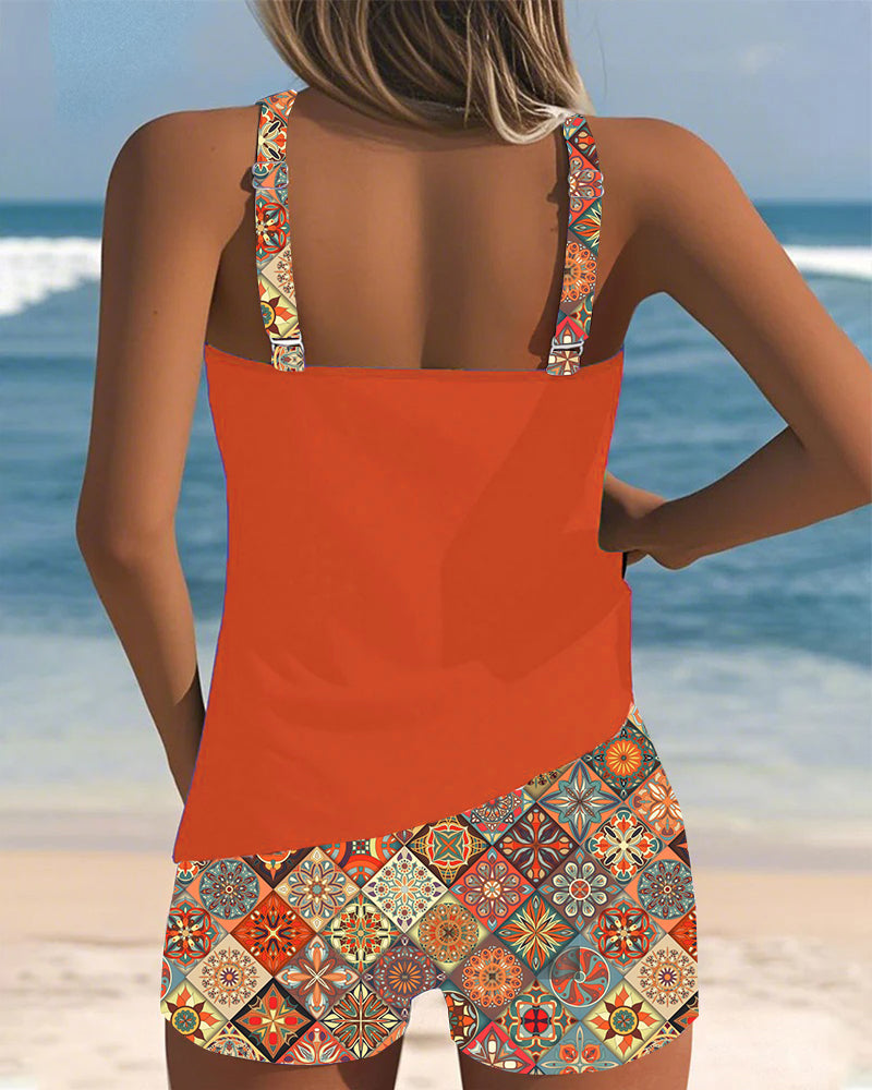 Tankini Senza Maniche Pantaloni da Spiaggia Due Pezzi