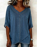 Top scollo a V casual in denim