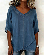 Top scollo a V casual in denim