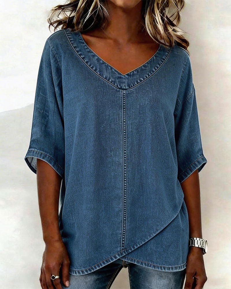 Top scollo a V casual in denim